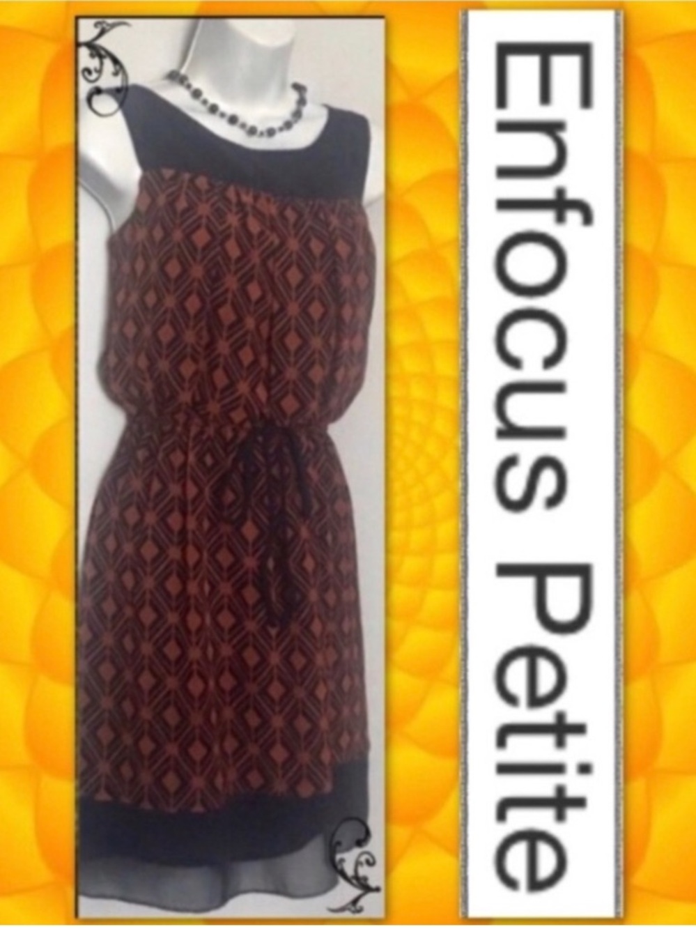 Enfocus Studio Brown Geo Print Midi Dress with Black Yoke